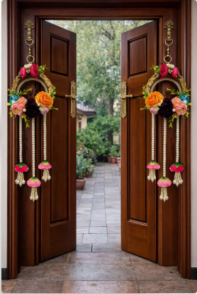 Nutts Handmade Floral Pearl Door Hanging Wall Decor | Decorative Hanging for Home Entrance Living Room Bedroom Wedding Festival Decoration (Pack of 2)