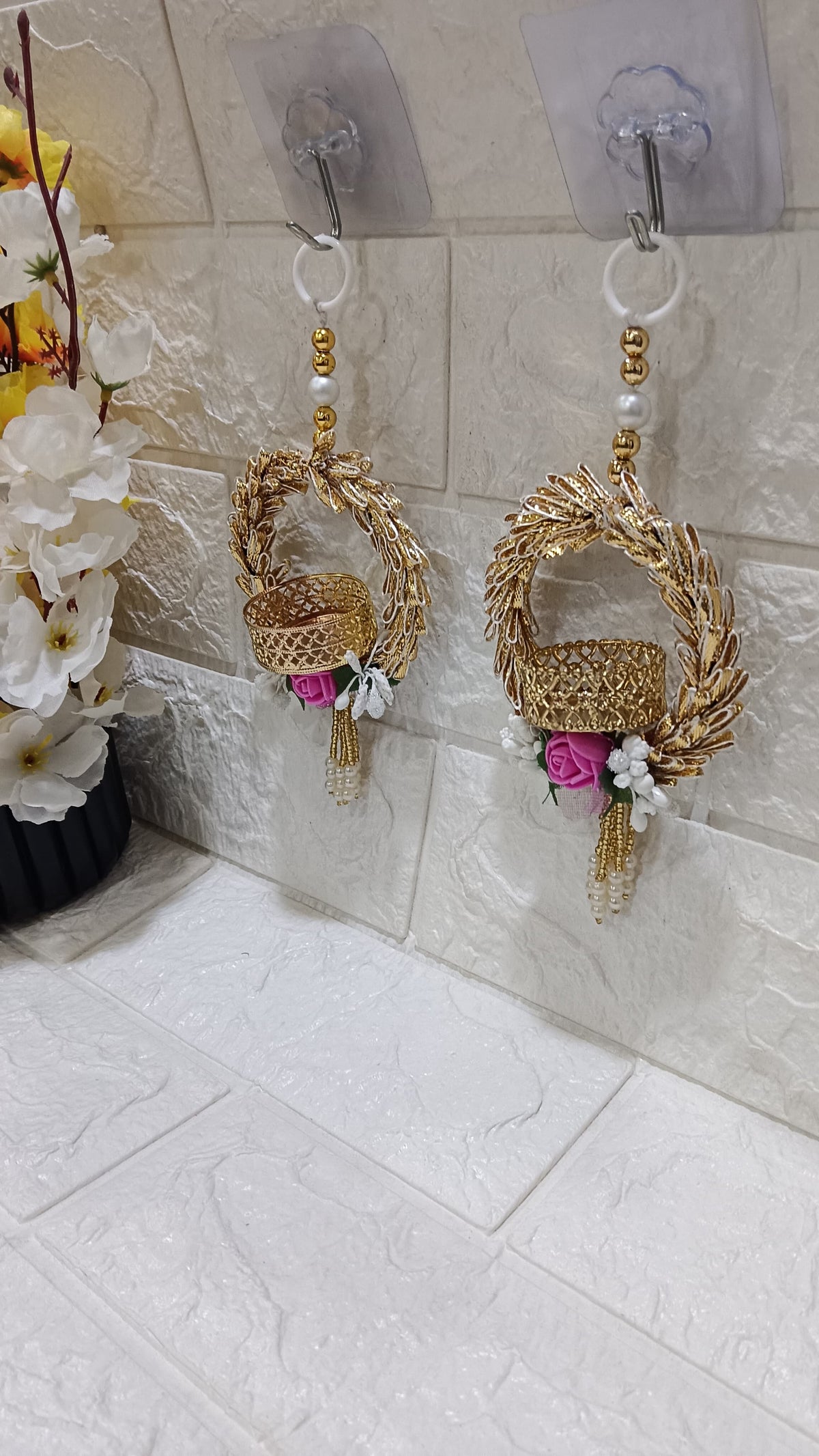 Nutts Tea Light Flower Small Hanging, for Home Decoration and All Festival Decor Pack of 2 (SMALL136)