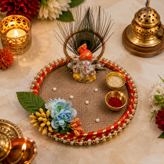 Nutts Traditional Handmade Ganesh ji  Pooja Thali Decorative Prayer Plate for Hindu Festivals Home Temple Decor and Gift (PoojaP46)