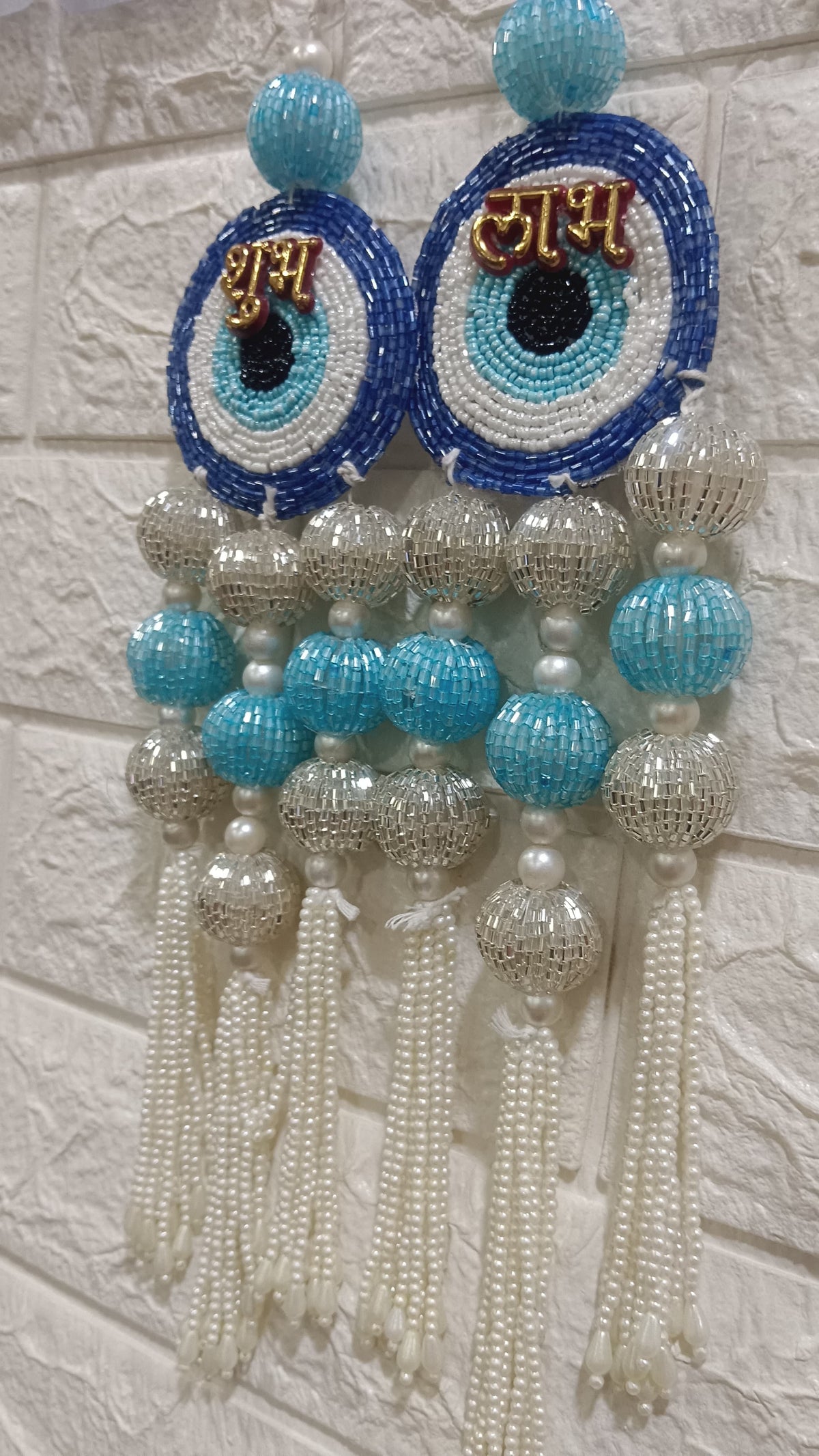 Nutts Evil Eye Shubh Labh Beaded Door Hanging Decorative Toran for Main Entrance Pooja Room Home Office Festival Decor (Pack of 2)