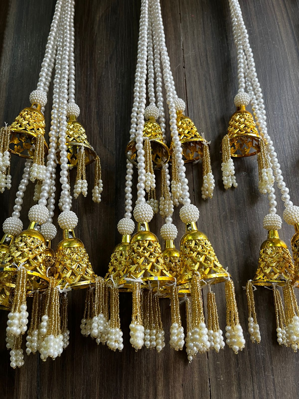 Nutts Handmade Beads Golden Metal Bell Hanging Latkan | Traditional for Home Hanging Decorative Pack of 2 (SMALL96)