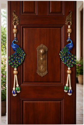 Nutts Decorative Peacock Door Hanging Wall Hanging | Home Entrance Festive Decor Handmade Beaded Toran Latkan for Diwali Decoration (Pack of 2)