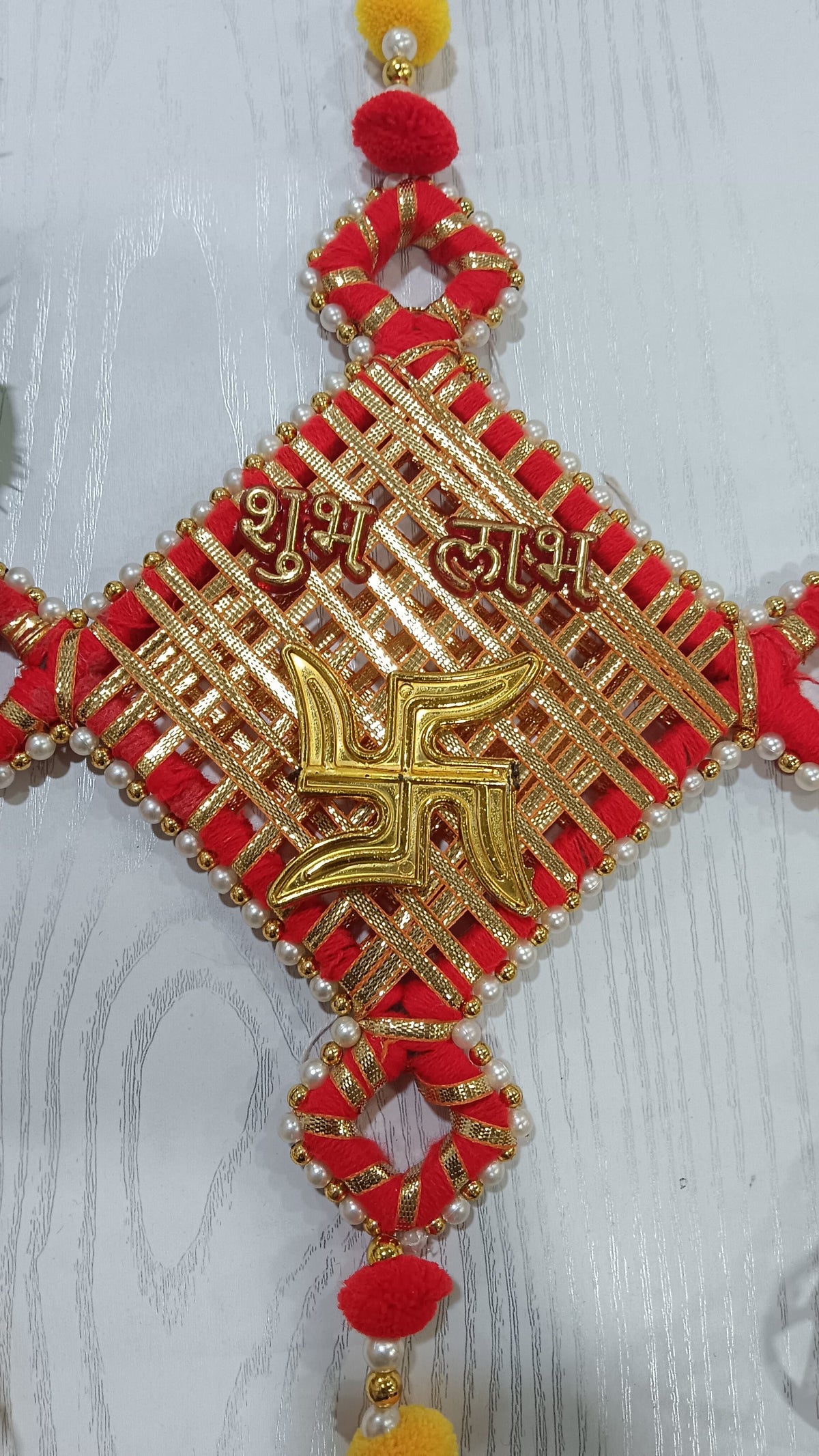 Decorative Subh-Labh Pom - Pom Bell Hanging | Diwali | Marriage | Party | and All Festival Decor | Home | Wall | Main Door | Office | Etc Decoration Item (Pack of 2) (SMALL159)