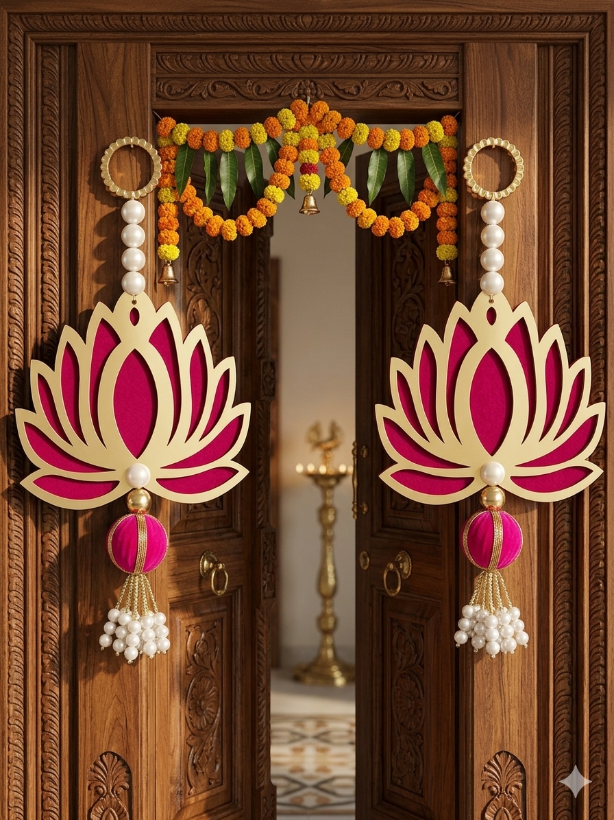 Nutts Lotus Hanging Ideal For Festive Home Decoration Perfect For Diwali And Special Occasions Enhances Wall Decor With Traditional Spiritual And Elegant Design
