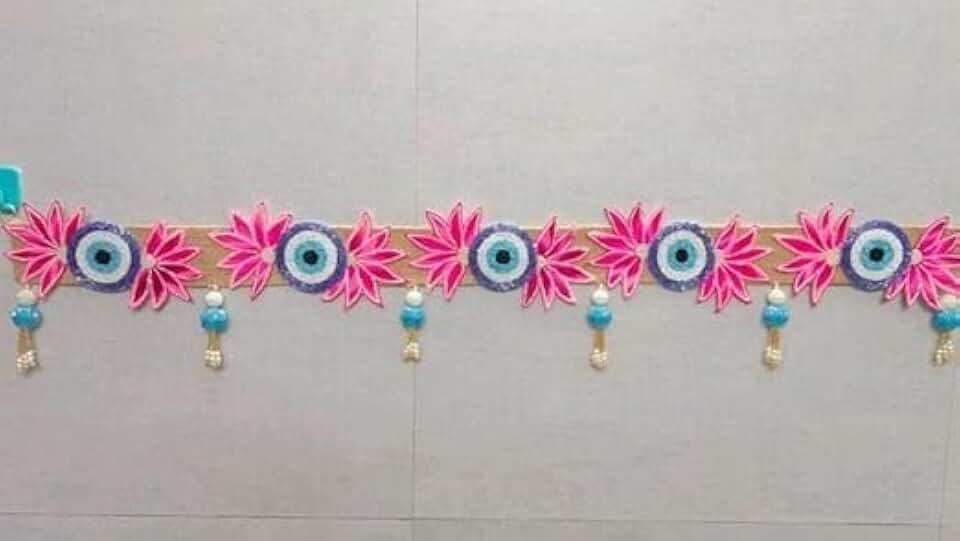 Handmade Lotus Evil Eye with Gota Ball Latkan Bandhanwar | Decorative Hanging Wedding | Home | Office & All Festivals is Very Useful(BDHW319)