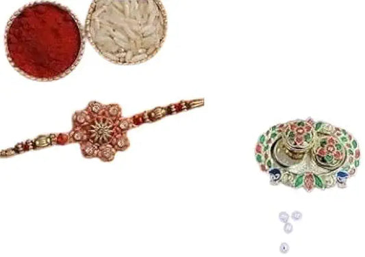 Nutts Combo Of 1 Rakhi For Brother With Traditional Haldi kumkum Chandhan Holder Plate Gifts Combo Set,Brother Rakhi Set (6)