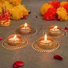 Sellplus Decorative Jaali Plate Tealight Holder | Decoration for Home | Office | Diwali | Pooja | Diwali & All Special Festival Decor (Design 13) (PackOf 2)(Tealight-46)