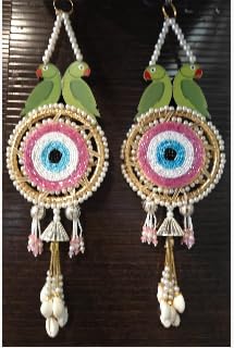 Nutts Handmade Evil Eye Twin Parrot Moti Chudi Latkan Hanging for Home Decor and Decor(EvilEyeH-02-2)