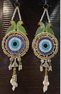 Nutts Handmade Evil Eye Twin Parrot Moti Chudi Latkan Hanging for Home Decor and Festive Decoration (EvilEyeH-02-3)