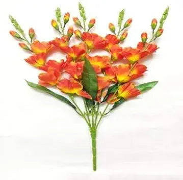 Nutts Natural Looking Artificial Flowers for Home | Office | Wedding Garden Decor (Without Vase Pot) (2, Orange, Orchid Bunch)