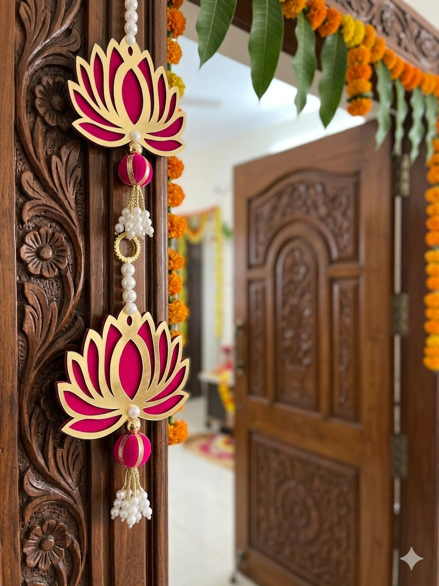 Nutts Lotus Hanging Ideal For Festive Home Decoration Perfect For Diwali And Special Occasions Enhances Wall Decor With Traditional Spiritual And Elegant Design