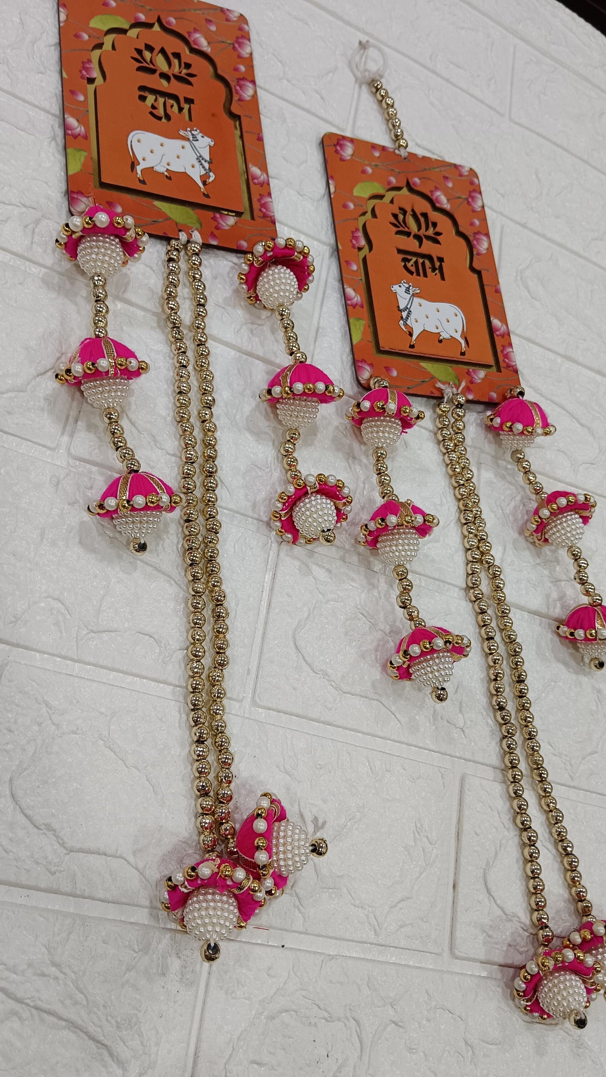 Nutts Handmade Hanging Decorative | Shubh Labh Cow Design MDF Door Hanging Decorative Wall Hanging for Home Entrance Festival Decor Pack of 2 (SMALL80-1)