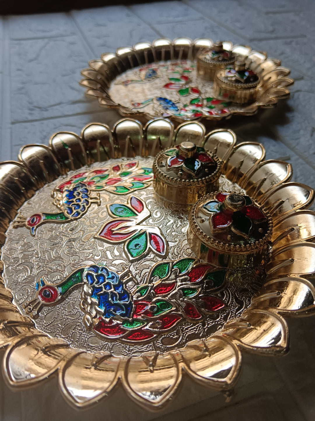 Nutts Decorative Mor Printed Pooja Traditional Religious Festival Worship Elegant Mandir Puja Essentials Diwali Navratri Wedding Home Decor Sacred (PoojaP33-3)
