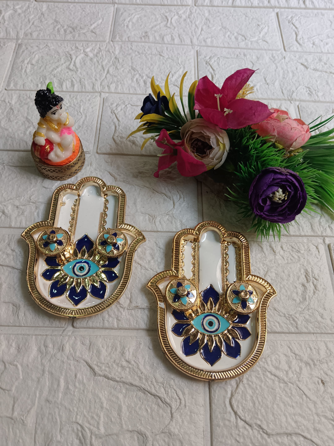 Nutts Decorative Krishna Ji Hand Shaped Evil Eye Pooja Thali Traditional Festival Puja Plate for Diwali Navratri Housewarming Temple Rituals Home Decoration (PoojaP28-3)