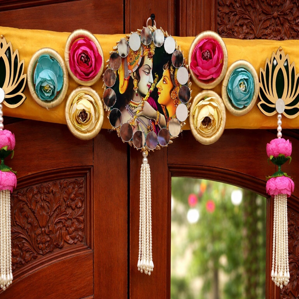 Nutts Handmade Decorative Radha Krishna MDF Lotus Flower Bandhanwar For Festival Religious Home Decoration