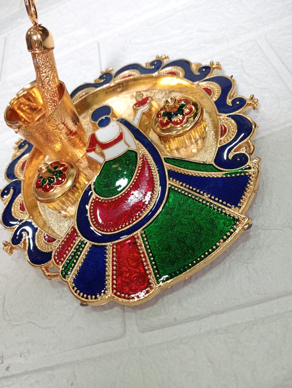 Nutts Decorative Traditional Pooja Thali for Daily Worship Festival Celebration Temple Home Mandir Diwali Navratri Karwa Chauth Elegant Prayer (PoojaP35-2)