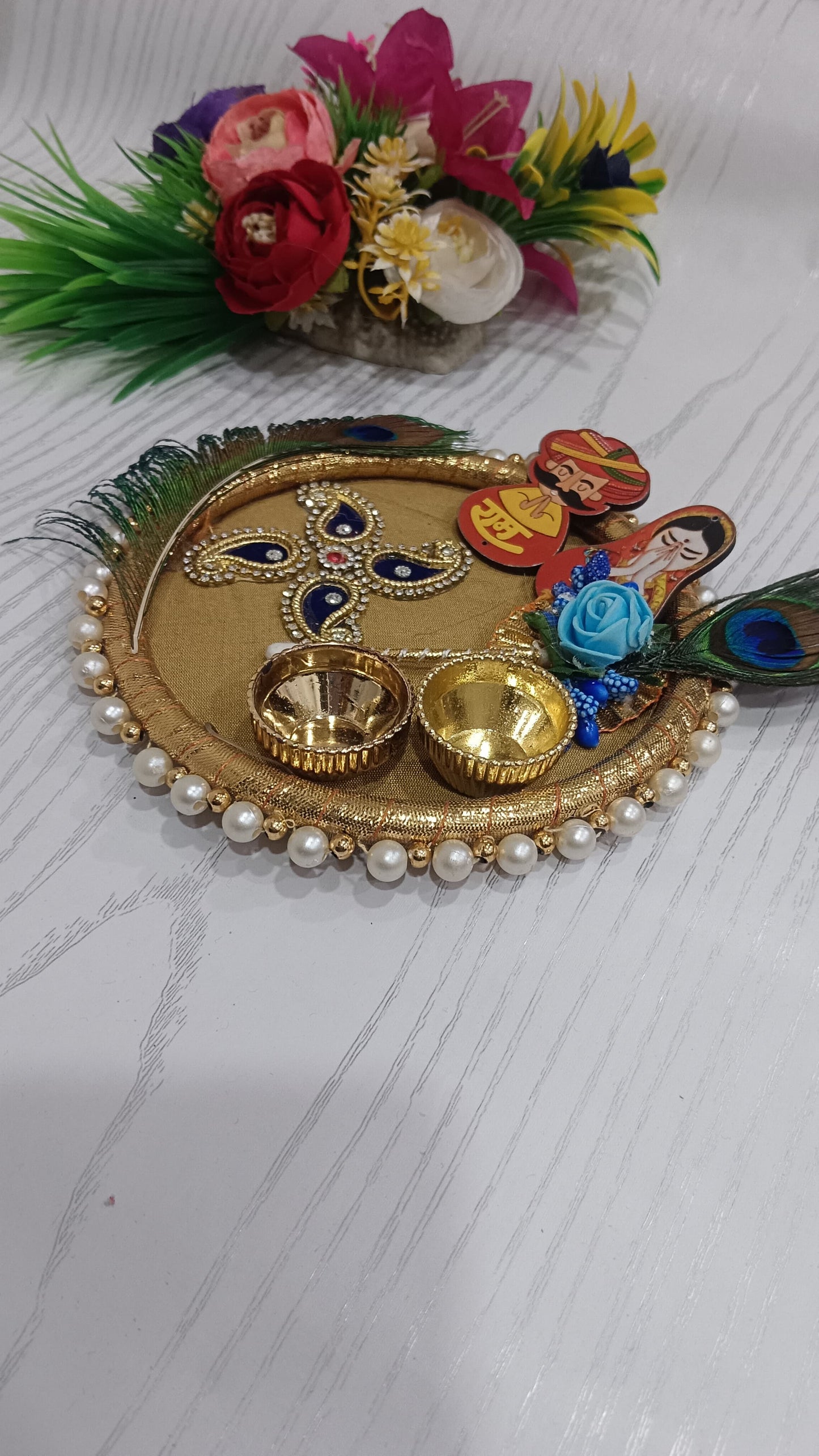 Nutts Handmade Decorative Rakhi Ceremony Thali Raksha Bandhan Pooja Plate with Tilak Stick (RakhiP11)