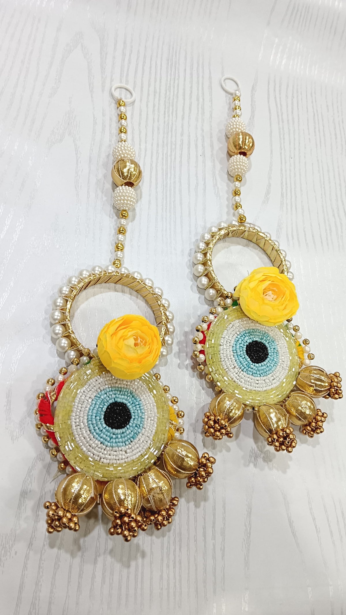 Nutts Handmade Evil Eye Hanging | Traditional Decorative Moti Chudi Florel Evil Eye Hanging for Main Door (Pack of 2)