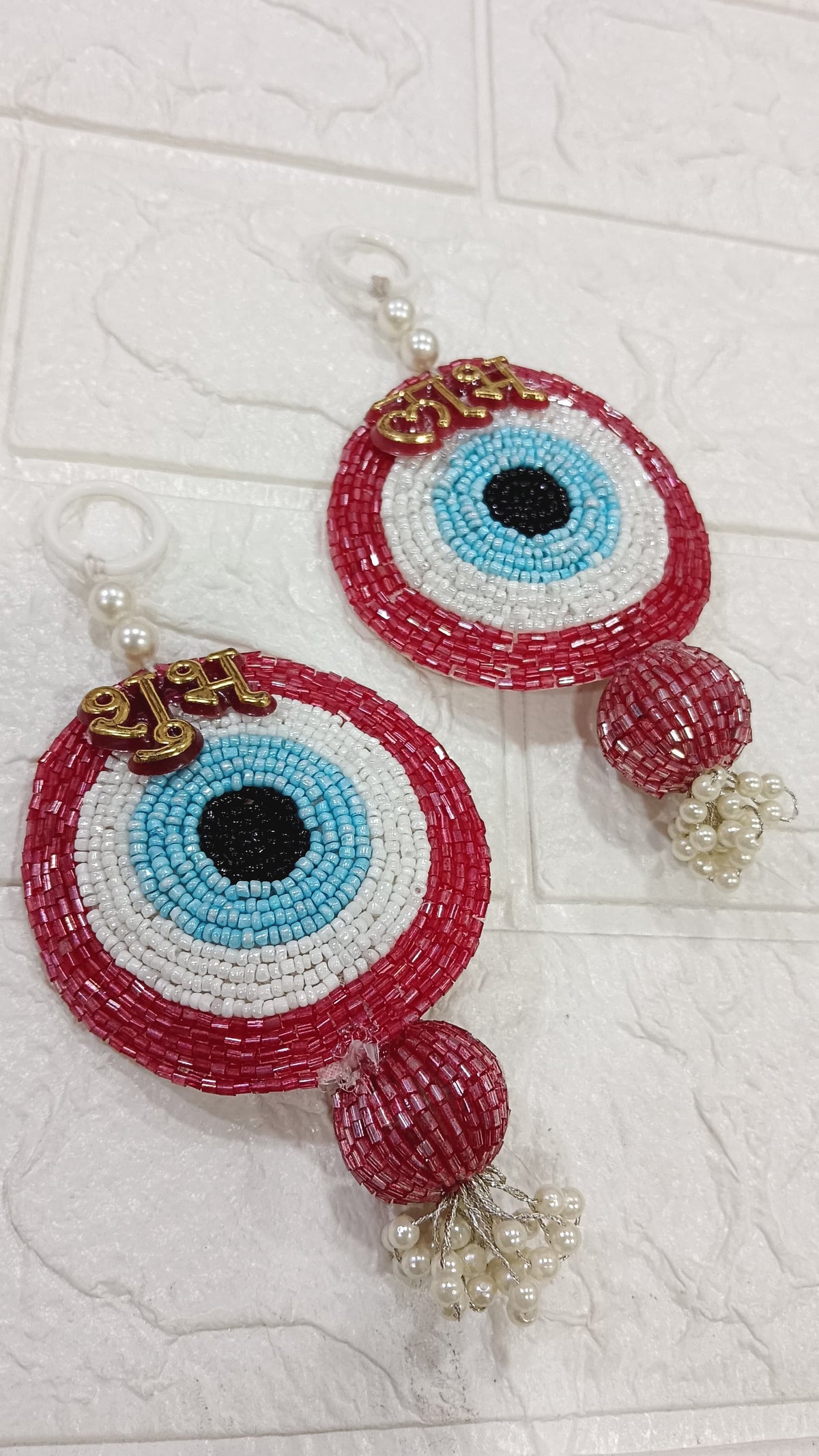 Nutts Handmade Evil Eye Hanging | Traditional Decorative Moti Chudi Florel Evil Eye Hanging for Main Door (Pack of 2(Red))