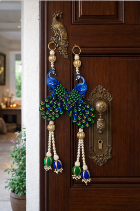 Nutts Decorative Peacock Door Hanging Wall Hanging | Home Entrance Festive Decor Handmade Beaded Toran Latkan for Diwali Decoration (Pack of 2)