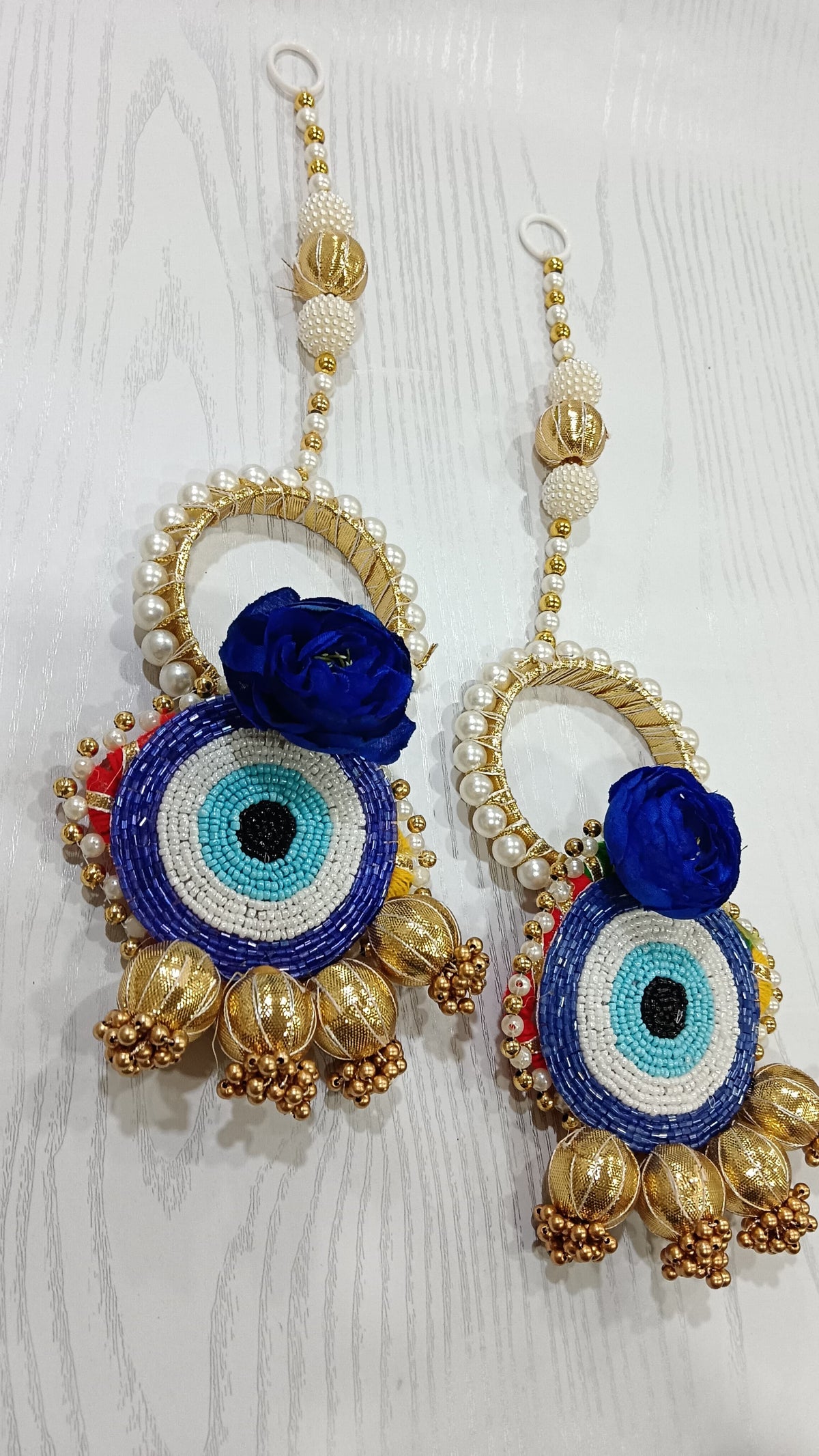 Nutts Handmade Evil Eye Hanging | Traditional Decorative Moti Chudi Florel Evil Eye Hanging for Main Door (Pack of 2)