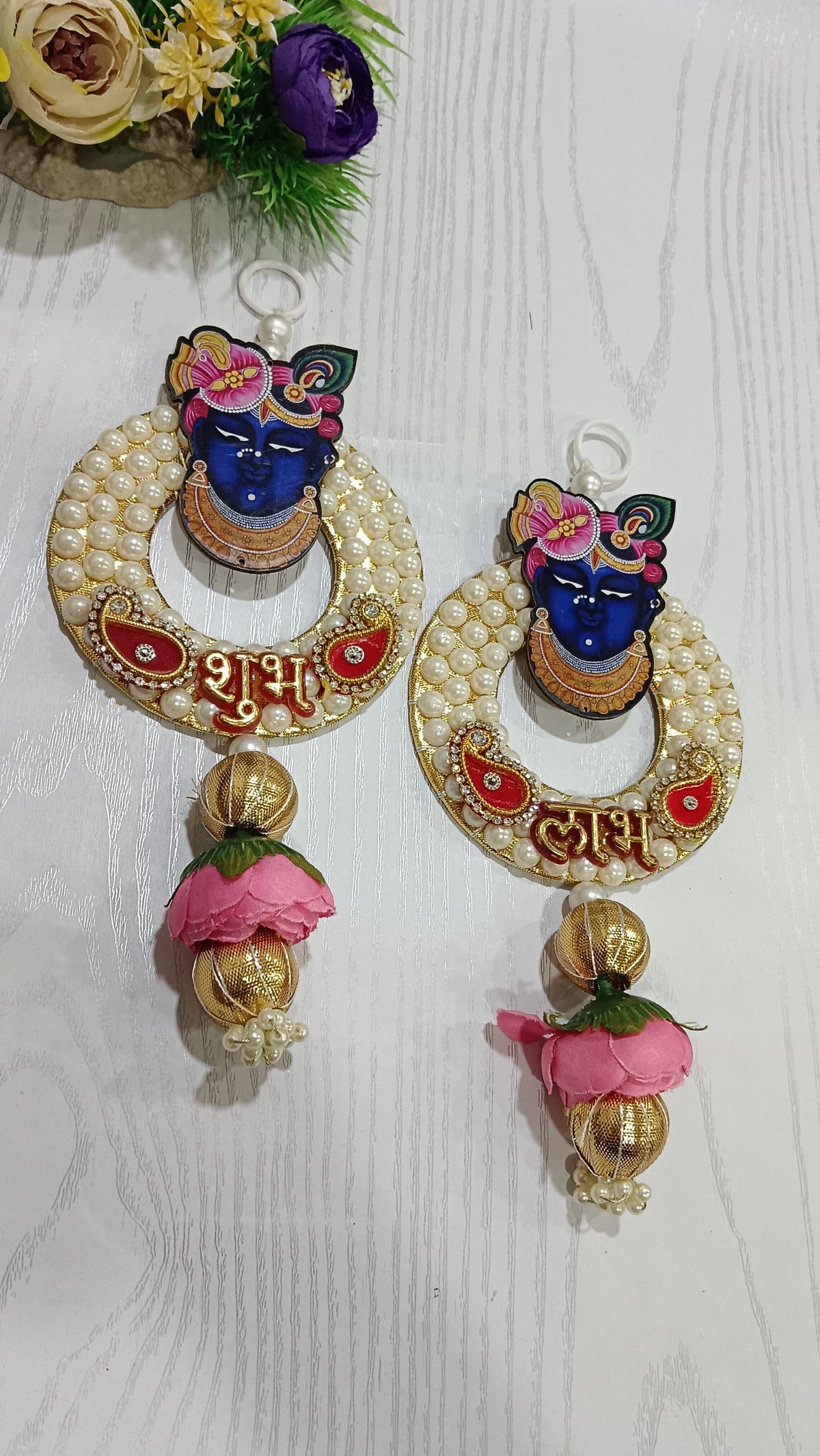 Shubh Labh Shree Nath Ji with Gota Chakri Latkan | Shubh Labh Latkan for Home & Door Decoration | Decorative Hanging Wedding,Home,Office, Festivals is Very Useful Pack of 2 (SMALL157)