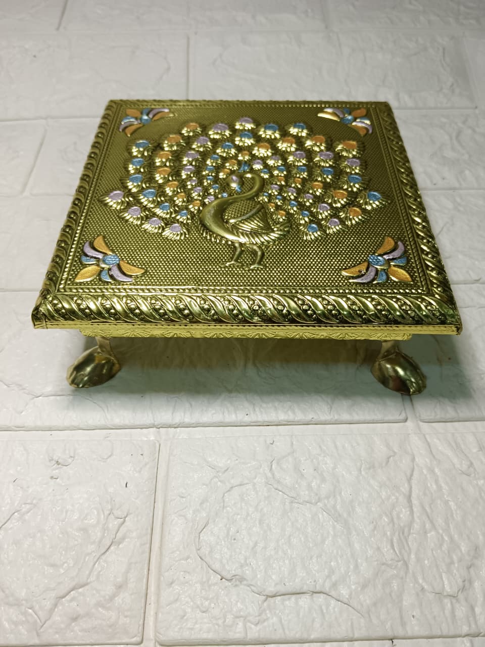 Nutts Decorative Royal Pooja Chowki | Traditional Peacock Design Pooja Chowki (Singhasan41, NO.5)