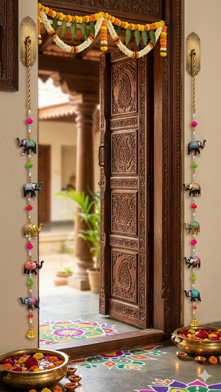 Nutts Decorative Handmade Multicolour Hanging | Traditional Elephant Hanging for Decoration for Home Decor Pack of 2 (Small89)