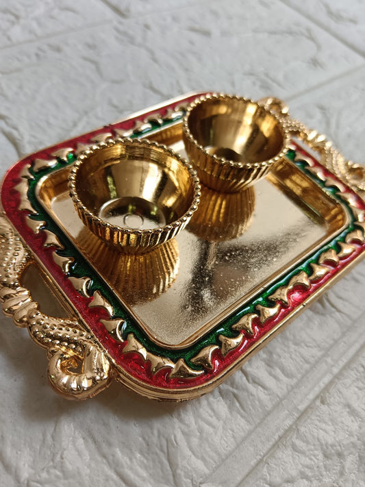 Nutts Decorative Ji Pooja Thali Traditional Festival Puja Plate for Diwali Navratri Housewarming Temple Rituals Home Decoration (PoojaP26-2)