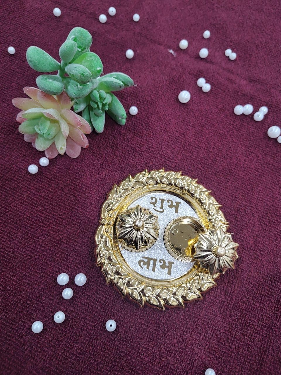 Nutts Decorative Pooja Thali Haldi Kumkum Chandan Holder Plate Gifts With Small Lord Set for Home & Office Decoration & Gifting (Krishana Ji Round) (PoojaP16)