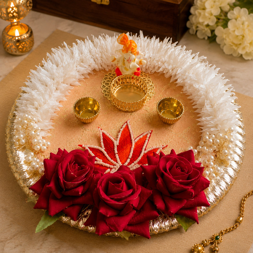 Nutts Handmade Decorative Pooja Plate Traditional Prayer Thali Indian Spiritual Home Decor Festival GiftSpiritual Ceremonies Elegant Handmade(Pack Of 1) (PoojaP51)