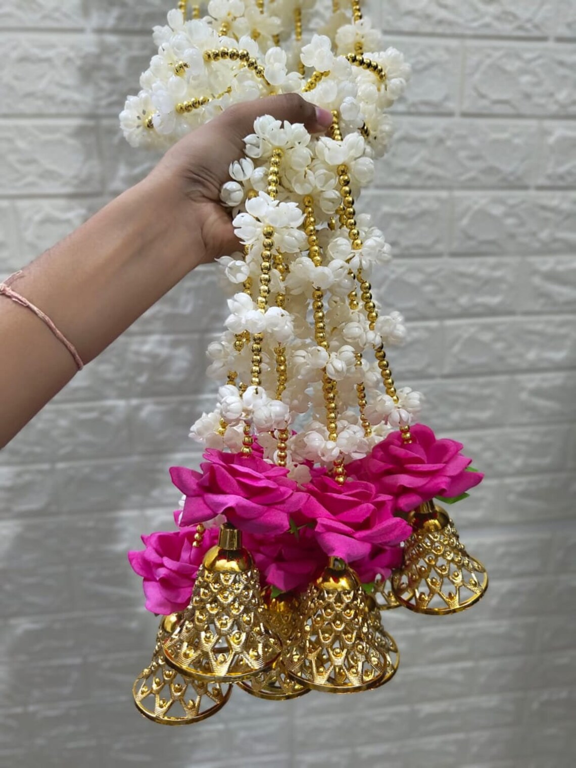Nutts Handmade Decorative Mogra Bell Beads Hanging | Traditional Mogrra Hanging for Festival Decoration | Toran for Home Decor (MOGRAH05)