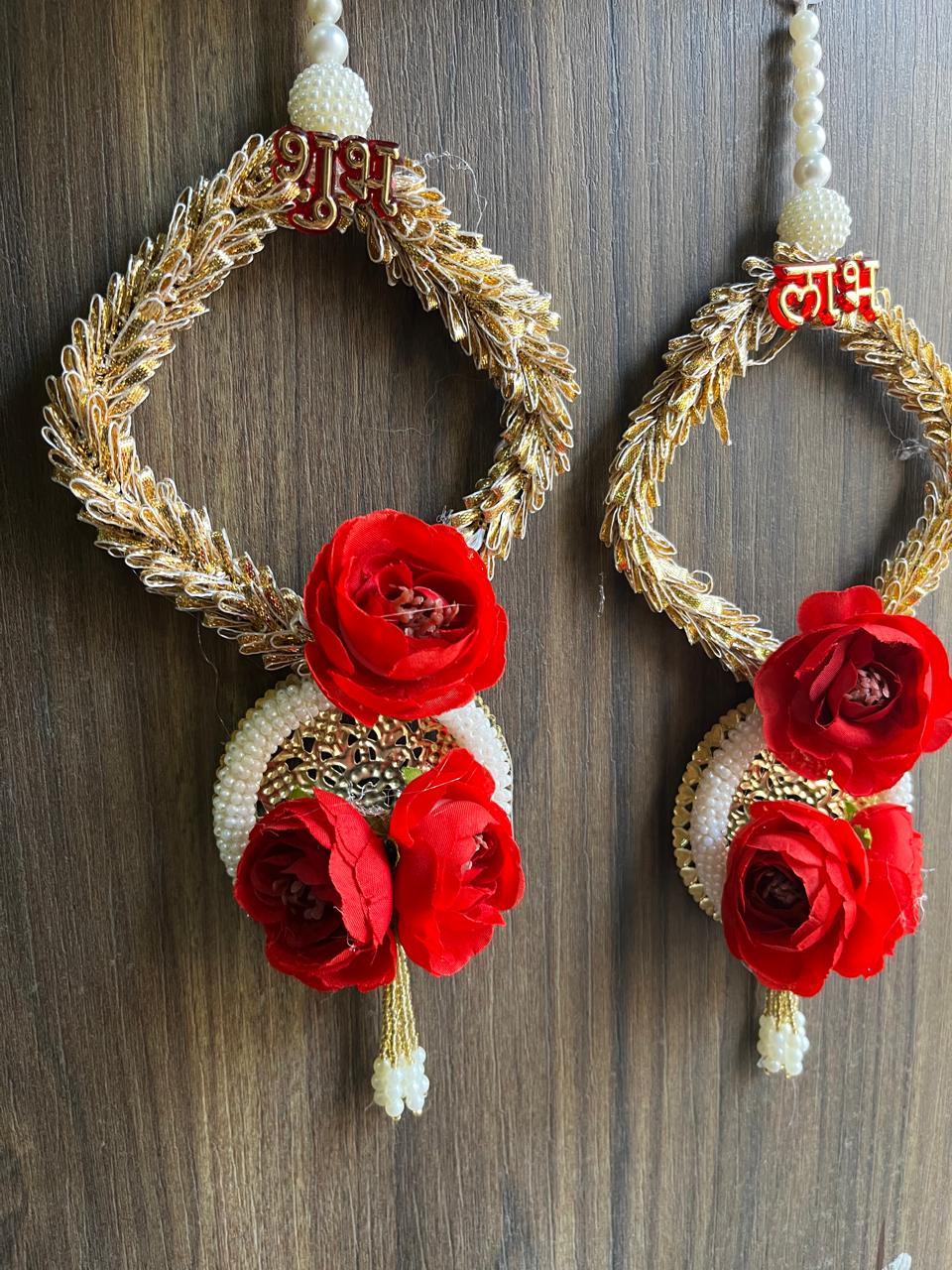 Artificial Flower & White Beads Garlands Handmade Door Entrance Hanging Home Traditional/Wall Decoration Diwali| Artificial Flower Pack of 2 (SMALL109)