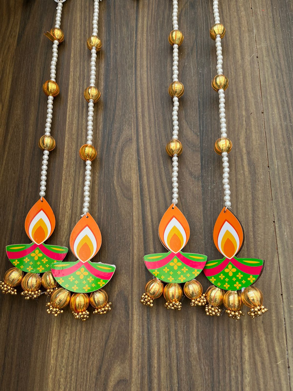 Traditional Diya Hanging with Paper Gajra & Gota Balls – Perfect for Celebrations | Decorative Diya Hangings | Pack of 4 (SMALL94)