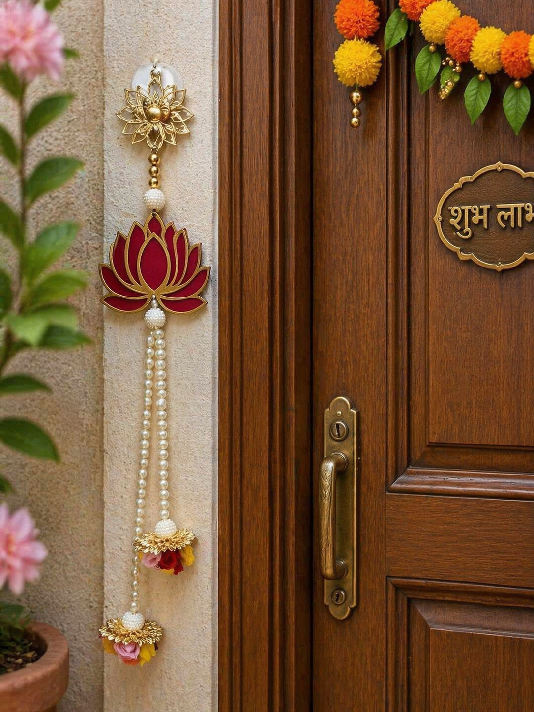 Nutts Lotus Wall Hanging Decorative Accent For Mandir Adds Divine Touch Perfect For Spiritual Home Decor