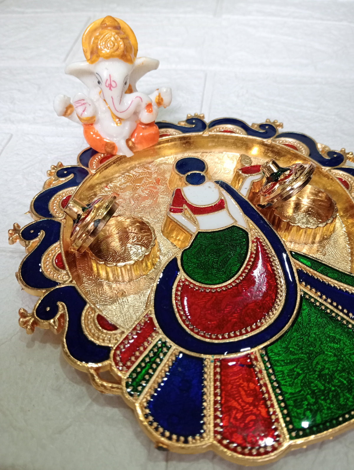 Nutts Decorative Traditional Pooja Thali for Daily Worship Festival Celebration Temple Home Mandir Diwali Navratri Karwa Chauth Elegant Prayer (PoojaP35-1)