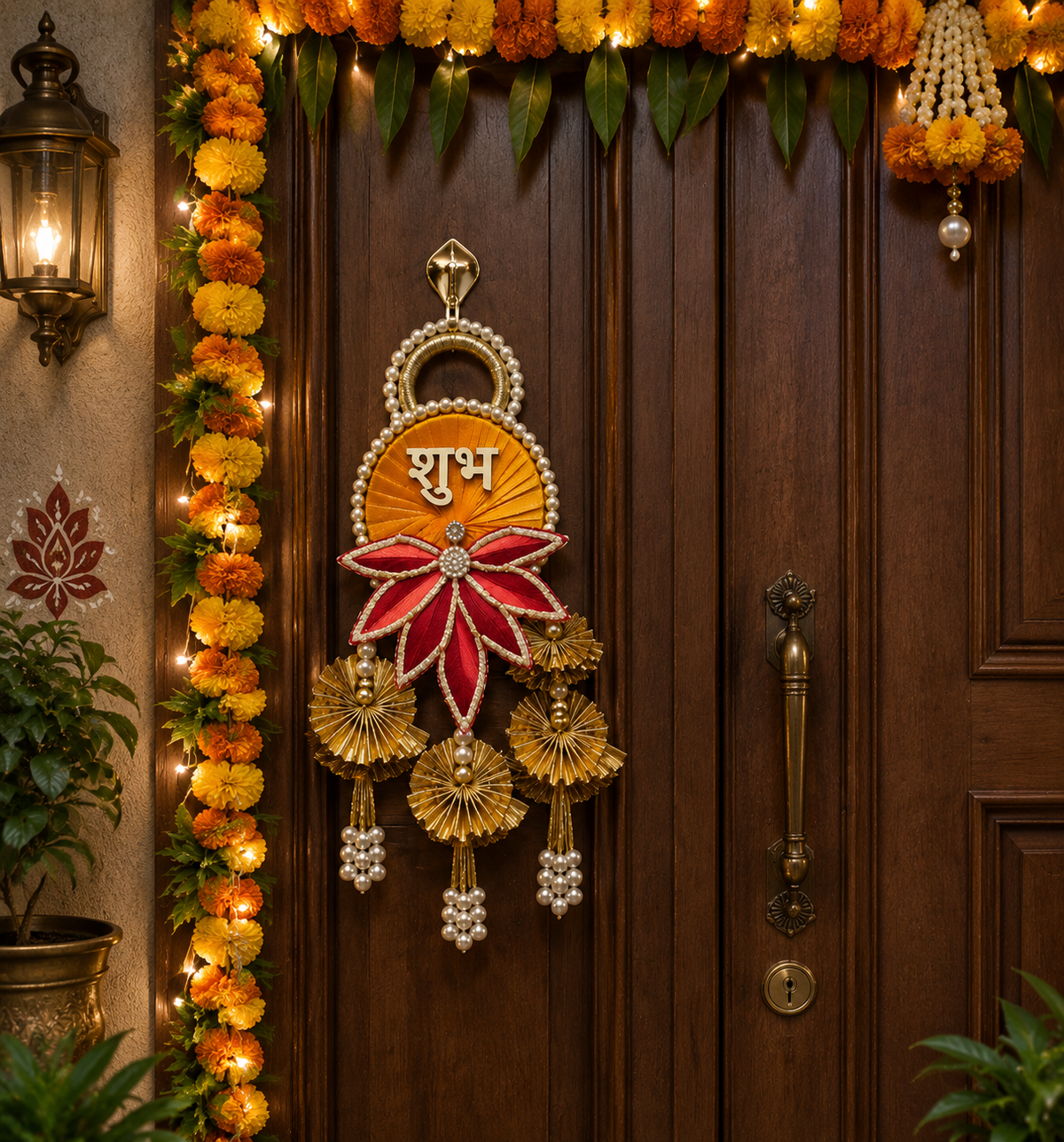 Nutts Decorative Shubh Labh Lotus Patch Gota Chakri Hanging | Perfect for Home & Office | Wall Hanging for Main Door | Enhance Your Space with Graceful Touches Pack of 2 (SMALL88)