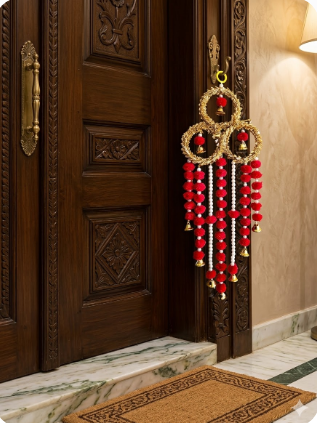 Nutts Traditional Decorative Handmade Multicolour Lace Chudi Metal Bell Pom pom Hanging for Decoration | Hanging for Home and Office Decor | Diwali and Festive Decor Hanging (Pack of 2)