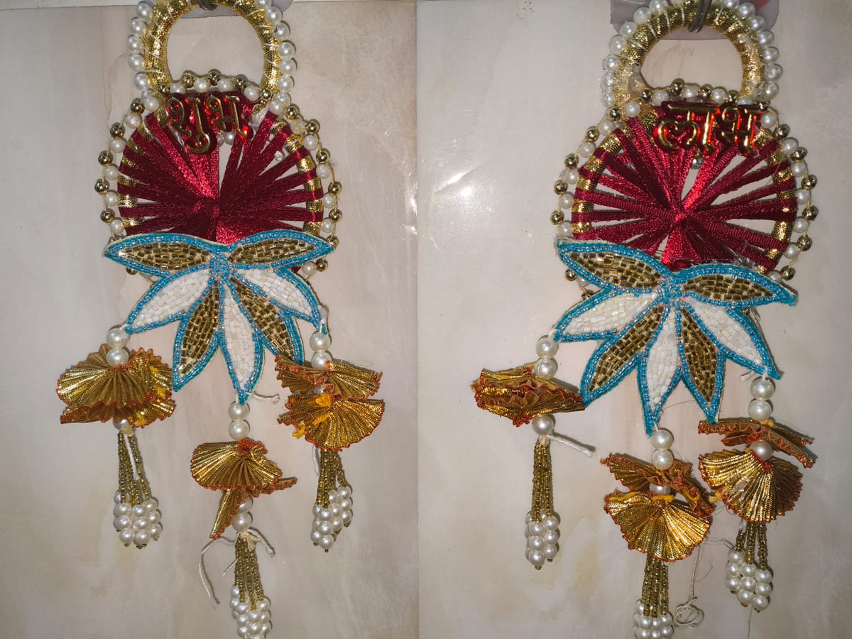 Nutts Handmade Shubh Labh Door Hanging Decorative Beaded Lotus Design Wall Hanging | Traditional Festive Entrance Decor for Home Pack of 2 (SMALL88-2)