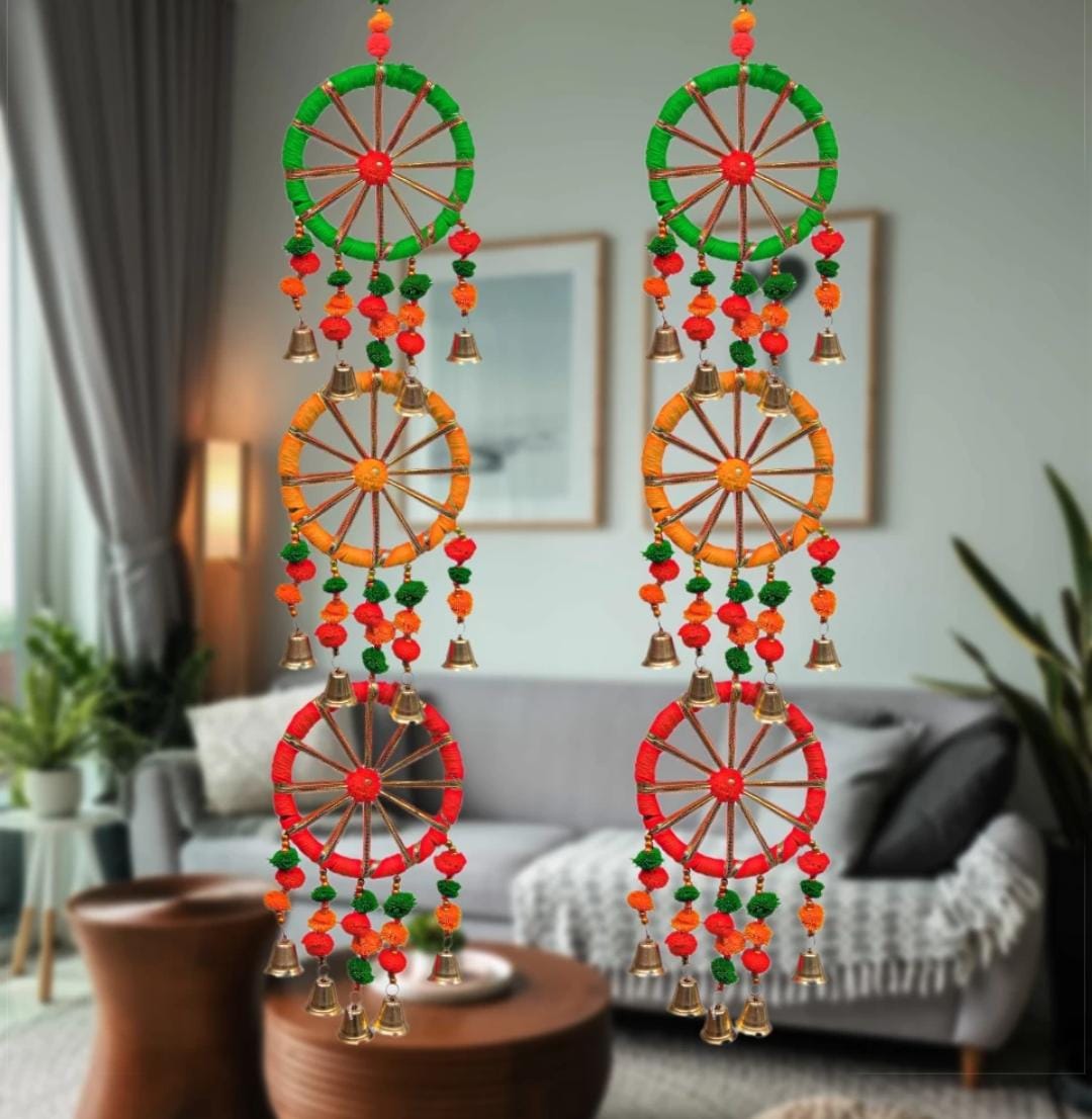 Nutts Traditional Pom Pon with Circle Hanging, Handicraft Decorative Toran Latkan (Pack of 2) (SMALL147)