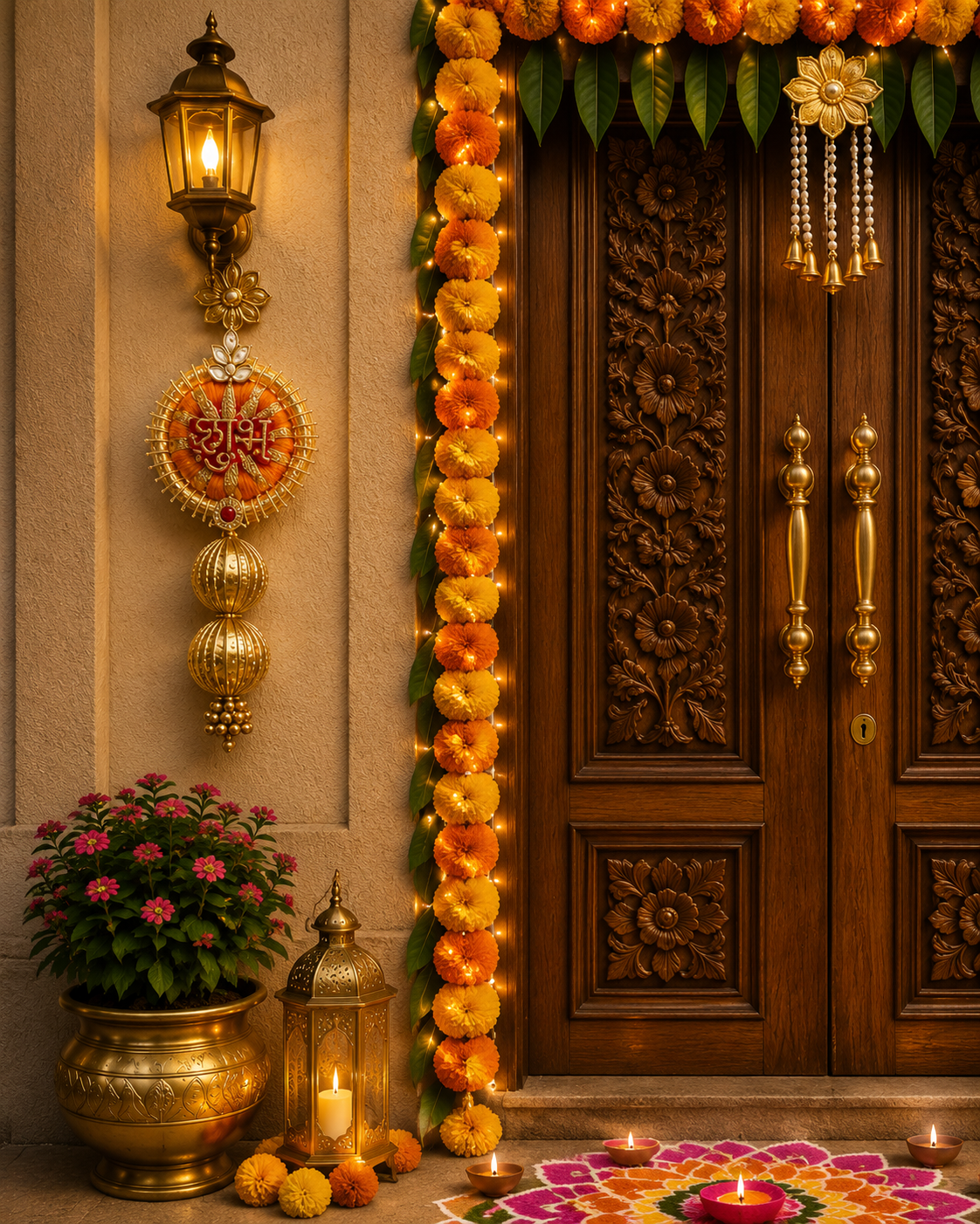 Nutts Decorative Handmade Traditional Tlight and Small Hanging Set for Decoration Multicolour Hanging Shubh-Labh Toran for Festive Decor (Set of 1) (SMALL67)