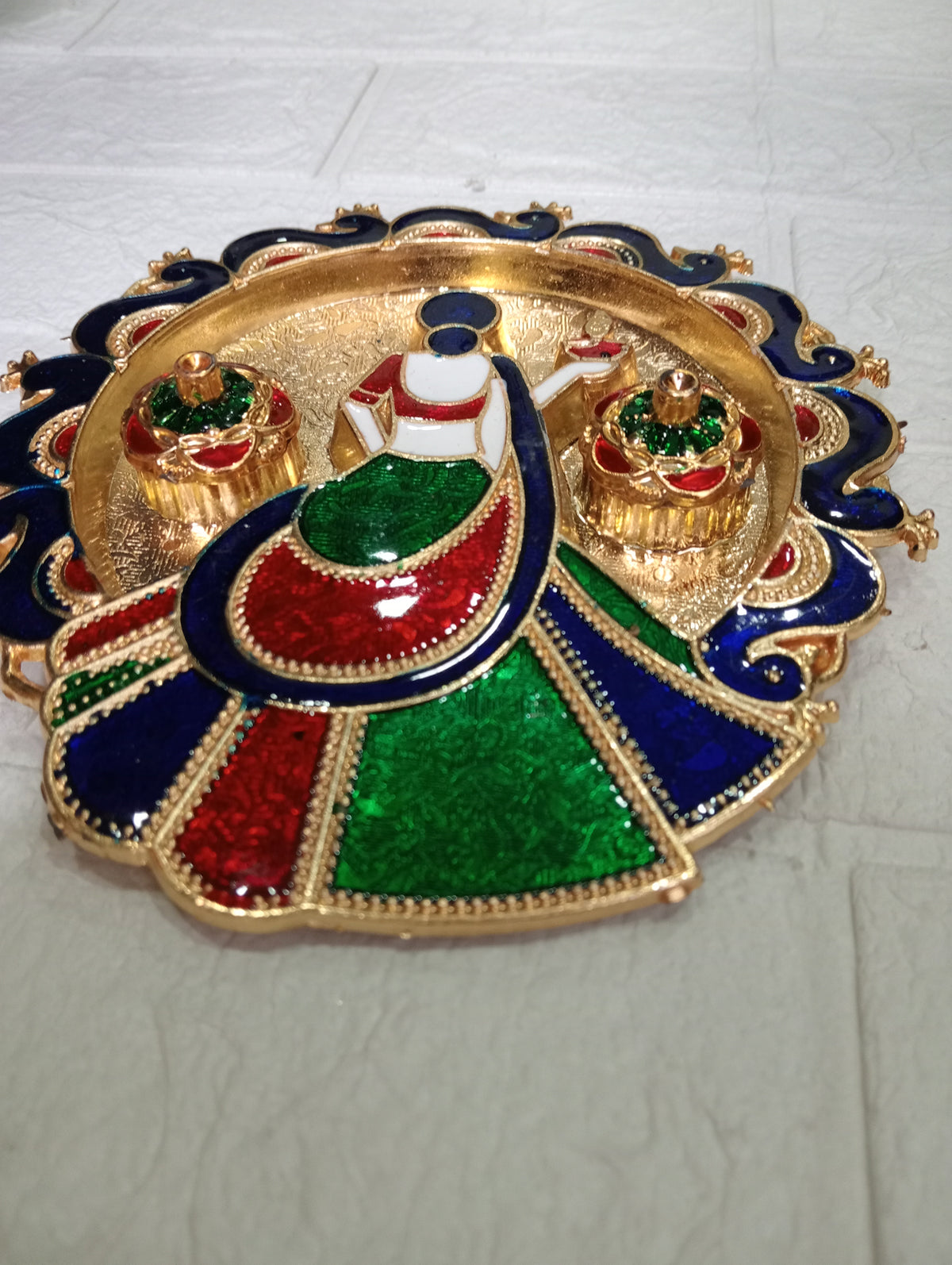 Nutts Decorative Traditional Pooja Thali for Daily Worship Festival Celebration Temple Home Mandir Diwali Navratri Karwa Chauth Elegant Prayer (PoojaP35-3)