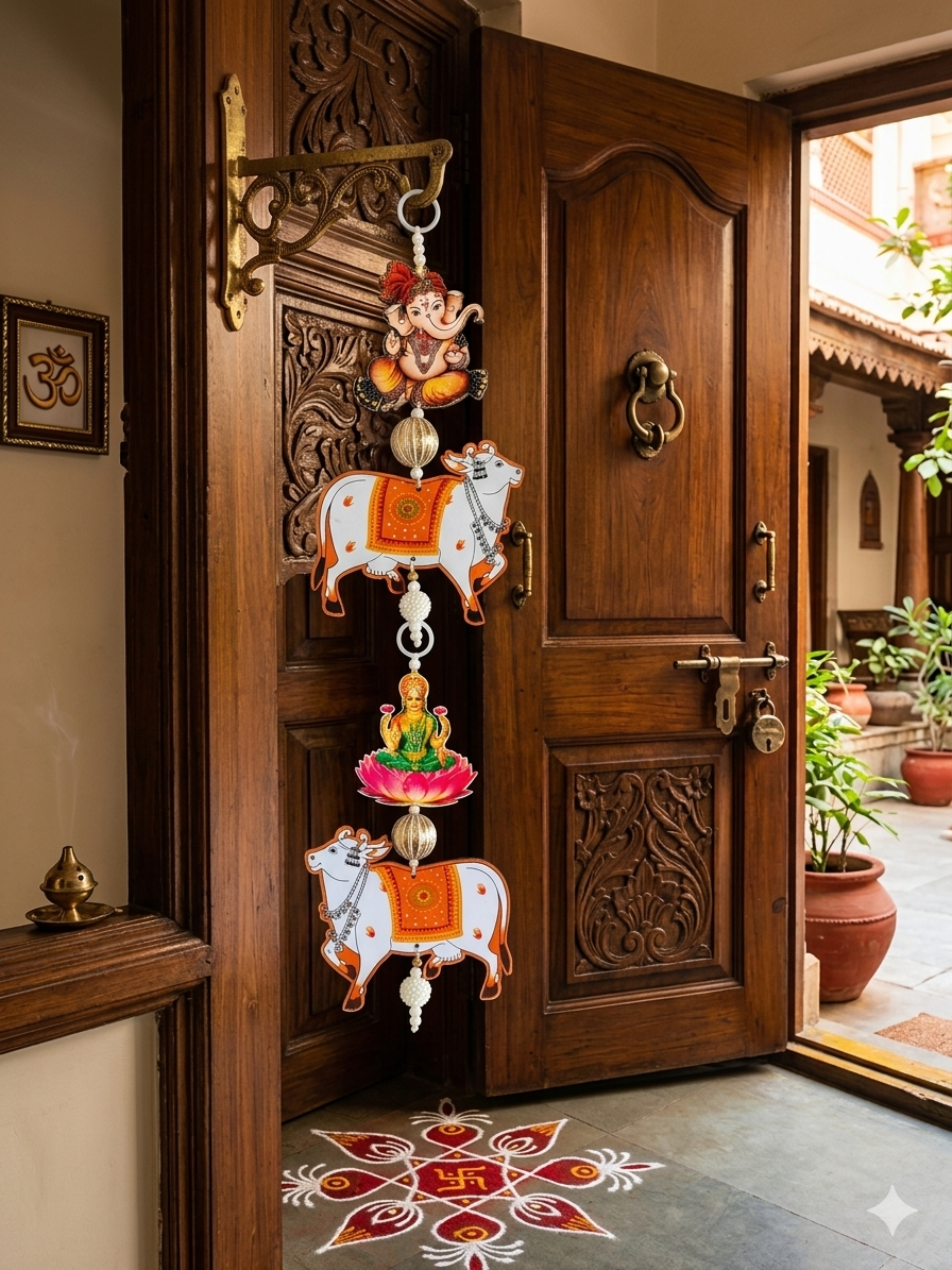 Nutts Decorative Handmade Multicolour Hanging | Traditional Shubh-Labh Hanging for Decoration | Lotus Hanging for Home Decor Pack of 2 (Small124)