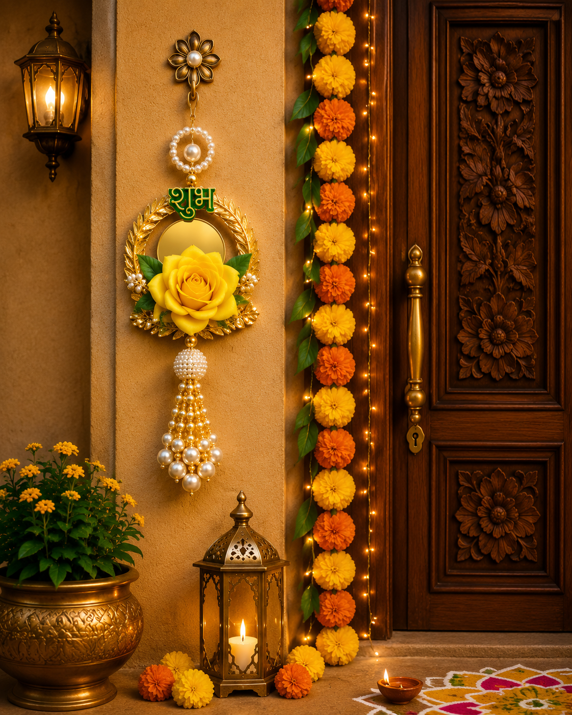 Nutts Decorative Velvet Rose Shubh labh Small Wall Hanging | Perfect for Home & Office | Wall Hanging for Main Door | Enhance Your Space with Graceful Touches Pack of 2 (SMALL90)