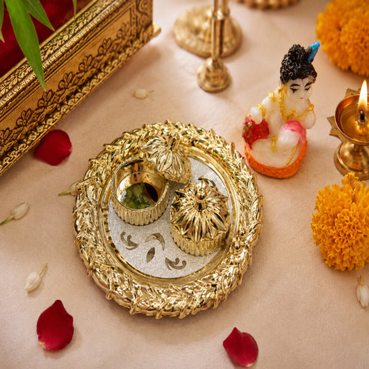 Nutts Traditional Decorative Pooja Thali for Daily Worship Festival Rituals Temple Home Mandir Spiritual Ceremonies Elegant Handmade(Pack Of 1) (PoojaP44)