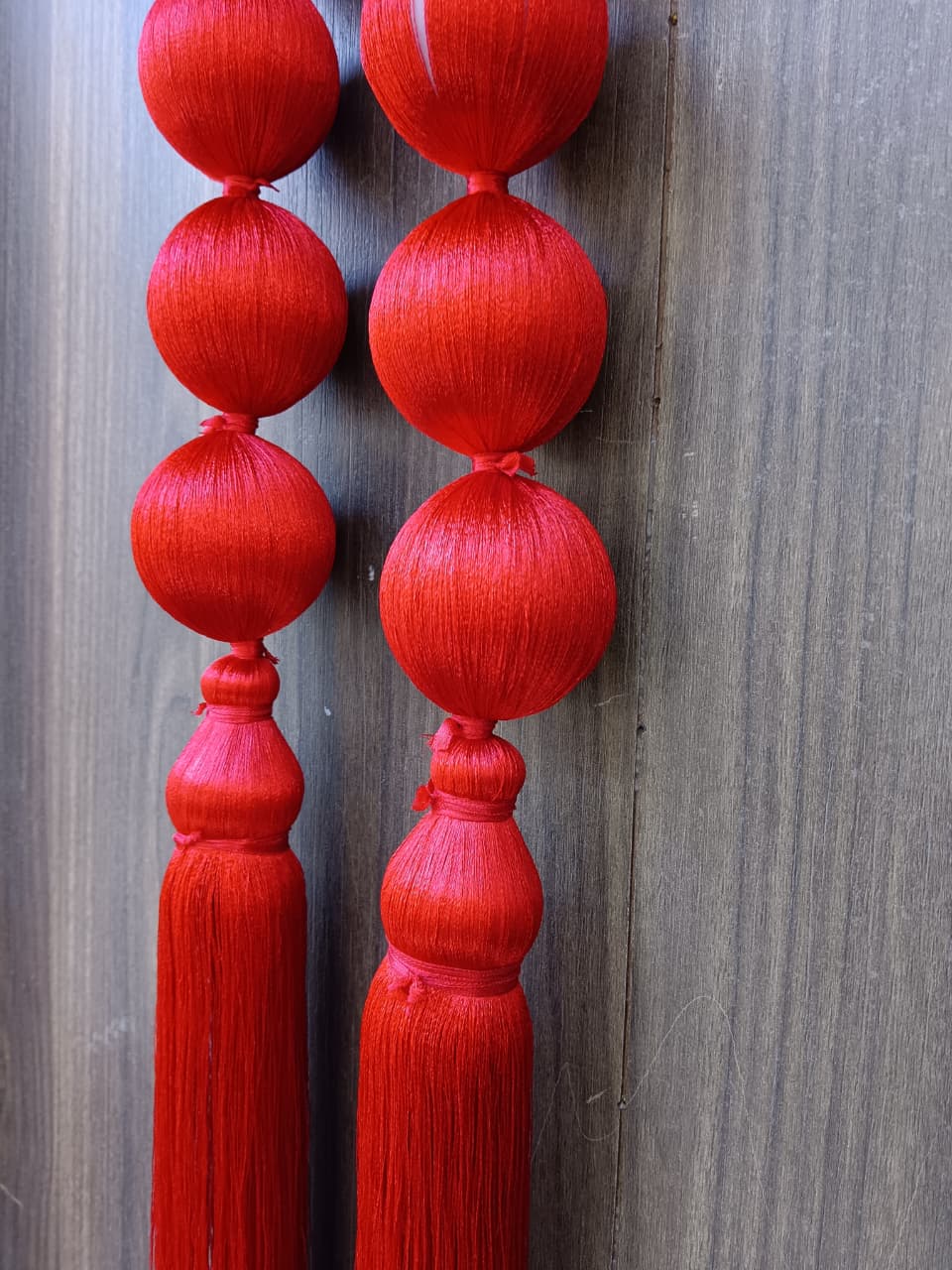 Nutts Handmade Red Thread Ball Tassel Door Hanging Pack of 2 Premium Decorative Main Door Hanging for Home Entrance Pooja Room Wall Decor Festival Decoration (PMPMT39-4 (Red))