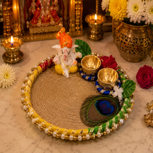 Nutts Traditional Decorative Ganesh Ji Pooja Plate for for Religious Ceremony Diwali Festival and Gifting Home Mandir Spiritual Ceremonies Elegant Handmade(Pack Of 1) (PoojaP45)