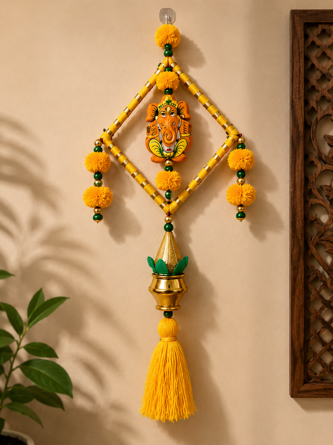 Nutts Handmade Ganesh Ji Wall Door String with Latkan &, Beads Hanging Torans, Garland for Decoration Set of 1 (SMALL107-2)