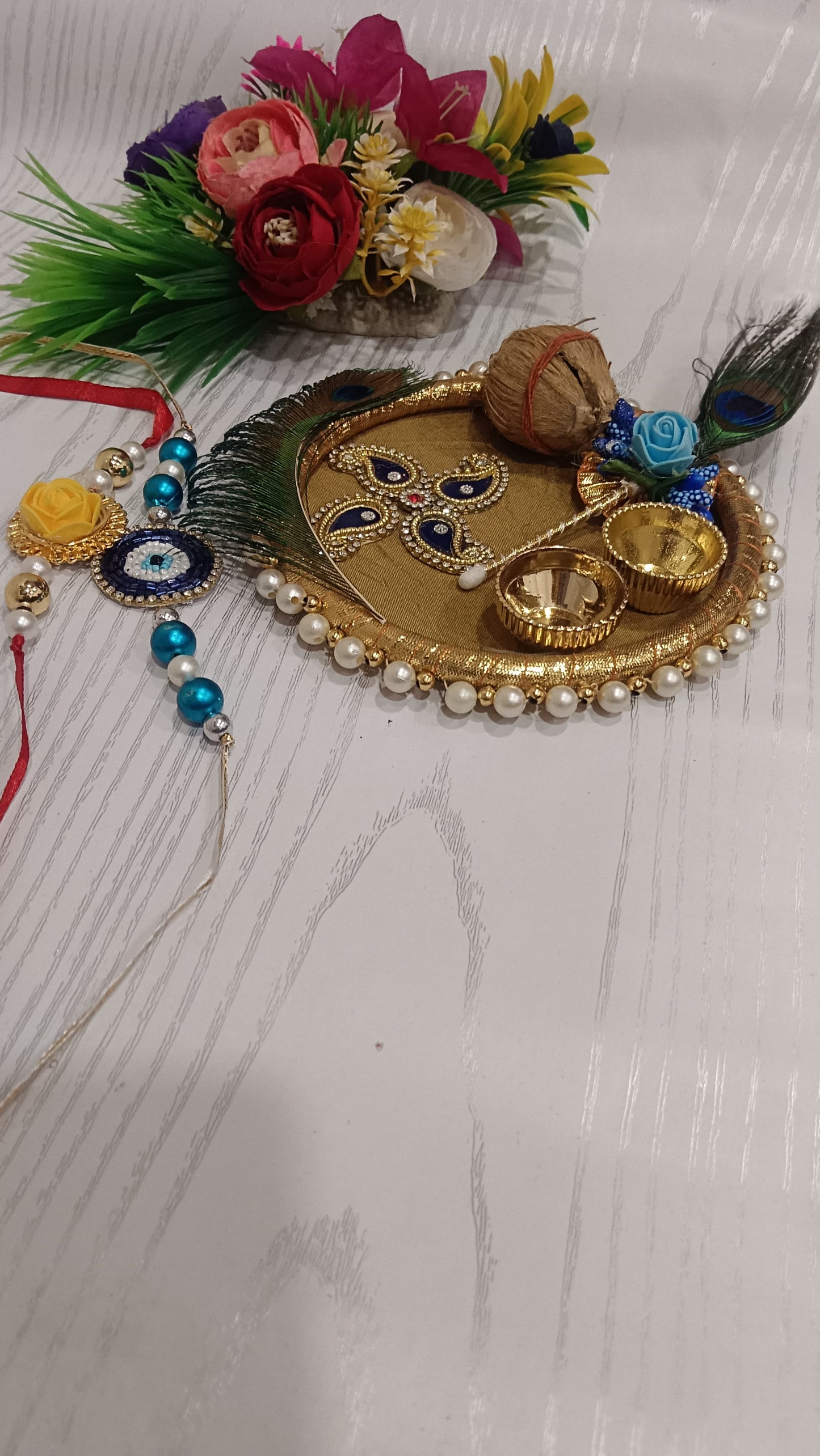 Nutts Handmade Decorative Rakhi Ceremony Thali Raksha Bandhan Pooja Plate (RakhiP10)