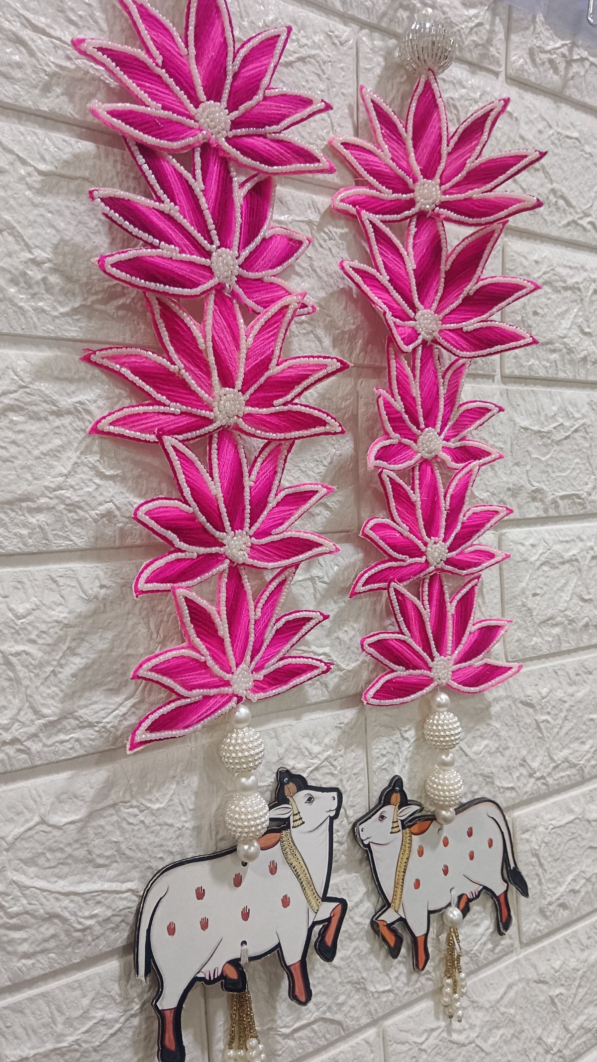 Flower Booti with Cow Hanging for Decor Your Home | Gifting | Prosperity [Pack of 2] (Pink) (SMALL154)